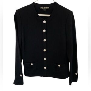 St. John Basics Santana sweater w/ Swarovski crystal buttons & detailed trim